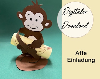 Kindergeburtstag Einladung Affe zum selber basteln (DIY)