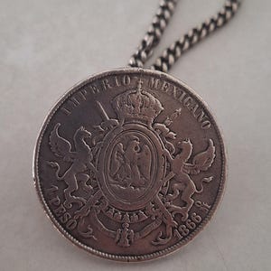 Rare Vintage Mexico 1866 One Peso Silver Coin Necklace
