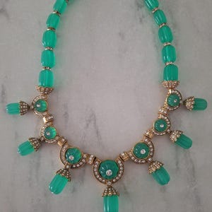 Rare Vintage Monet Lucite Green Statement Necklace