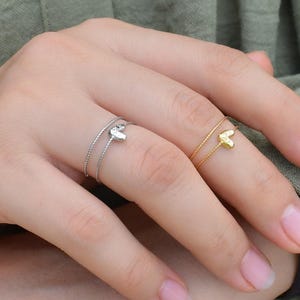 Silver Heart Rings, Gold Double Band Minimalist Rings · Adjustable, Stacking Her Love Rings Handmade Thin Couple Jewelry, WATERPROOF Rings