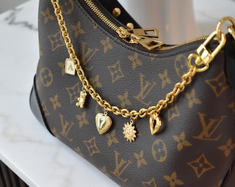 Custom Women Bag Charm Accessories - Gold Filled Purse Swag Chain with Multi Charm, Women Handbag Tote Charms Locket Initial Wife Bag Charm