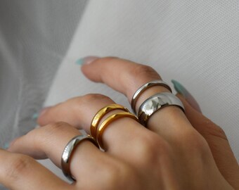 Wedding Band Gold and silver rings, Silver Band Ring,Engagement Ring Stackable Rings Couple Rings Promise Rings WATERPROOF Non-Tarnish Rings