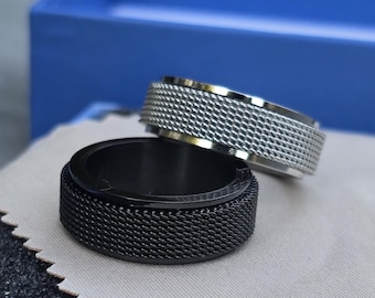 Spinner Rings, Black Silver Men Rings, Custom Silver Fidget Man Ring, Band Rings, Fidget Ring For Women, Couple Rings, Spinner Ring For Dads
