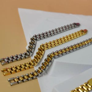 18K Gold Silver Watch Band, Two Tone Bracelet Dad Father Men Mens Mom Mother Women Solid Mesh Bracelet Gift Lover Her Him Custom Handmade