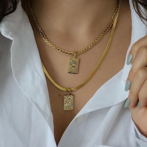 18 k Gold gefüllt Rechteck Sternzeichen Tarot Karte Halskette nicht trüben Tarot Schmuck Astrologie personalisierte Sonne Glück Stern Mond Herz