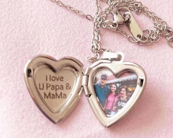 Sterling Silver Heart Locket, Heart Locket with Photo, Silver Locket Pendant Necklace, Custom Engraved Heart Necklace, Gift Mom necklace
