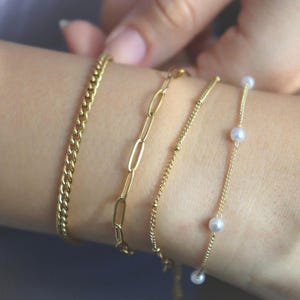 Gold Minimalist Bracelet, Beaded Bracelet, Anklet Gold Filled Chain Pearl Bracelet Waterproof Non-Tarnish Valentines Jewelry Gift Girl Chain