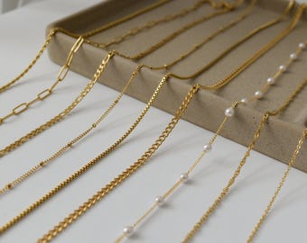 18K Gold Filled Necklace, Link Chain Twist Chain Figaro Chain, Herringbone Necklace Gold filled Necklace for Women Waterproof Necklace Mom