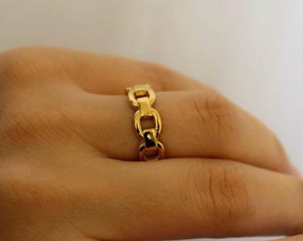 18K Gold Filled Rings, Gold Chain RingChain Stainless Steel Vintage Statement Ring · Signet  Non Tarnish Finger Rings Gift Waterproof Ring