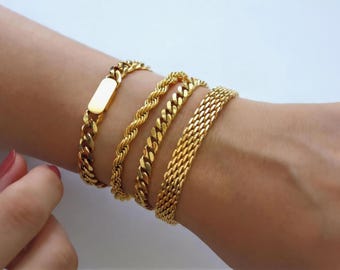 18k guldformat vintage nätarmband vintage smycken guldarmband rostfritt stål vattentätt mattskydd guldsmycken presentmamma armband