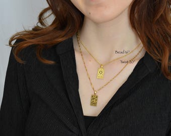 Gold Filled Rectangle Zodiac Sign Necklace Tarot Card Wisdom World Mystic Read Jewelry Astrology Personalized Sun Fortune Star Moon Heart