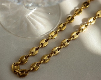 18K Gold Coffee Bean Necklace, Choker Chain Jewelry, Body WATERPROOF Chain, Gold Chain Link, Choker Necklace Jewelry For Christmas Women Mom