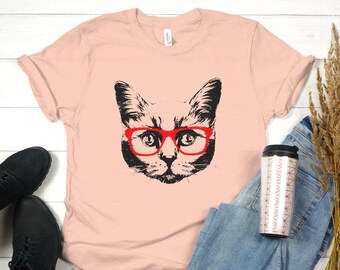 Cat Tees, Cat T-Shirt, cat with glasses Tees, Animal shirt, Cute animal, Gift Cats Tshirts , Funny Cat Tees, Cute Cat shirt, glasses cats