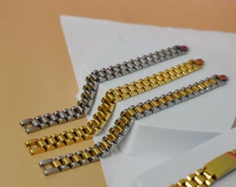 18K Gold Silver Watch Band, Two Tone Bracelet Dad Father Men Mens Mom Mother Women Solid Mesh Bracelet Gift Lover Her Him Custom Handmade