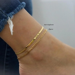 Girls Anklet Bracelet, Dainty Anklet, Women Anklet, Herringbone Waterproof Snake Chain Jewelry Gold Chain Beaded Anklet Gold Pearl Anklet