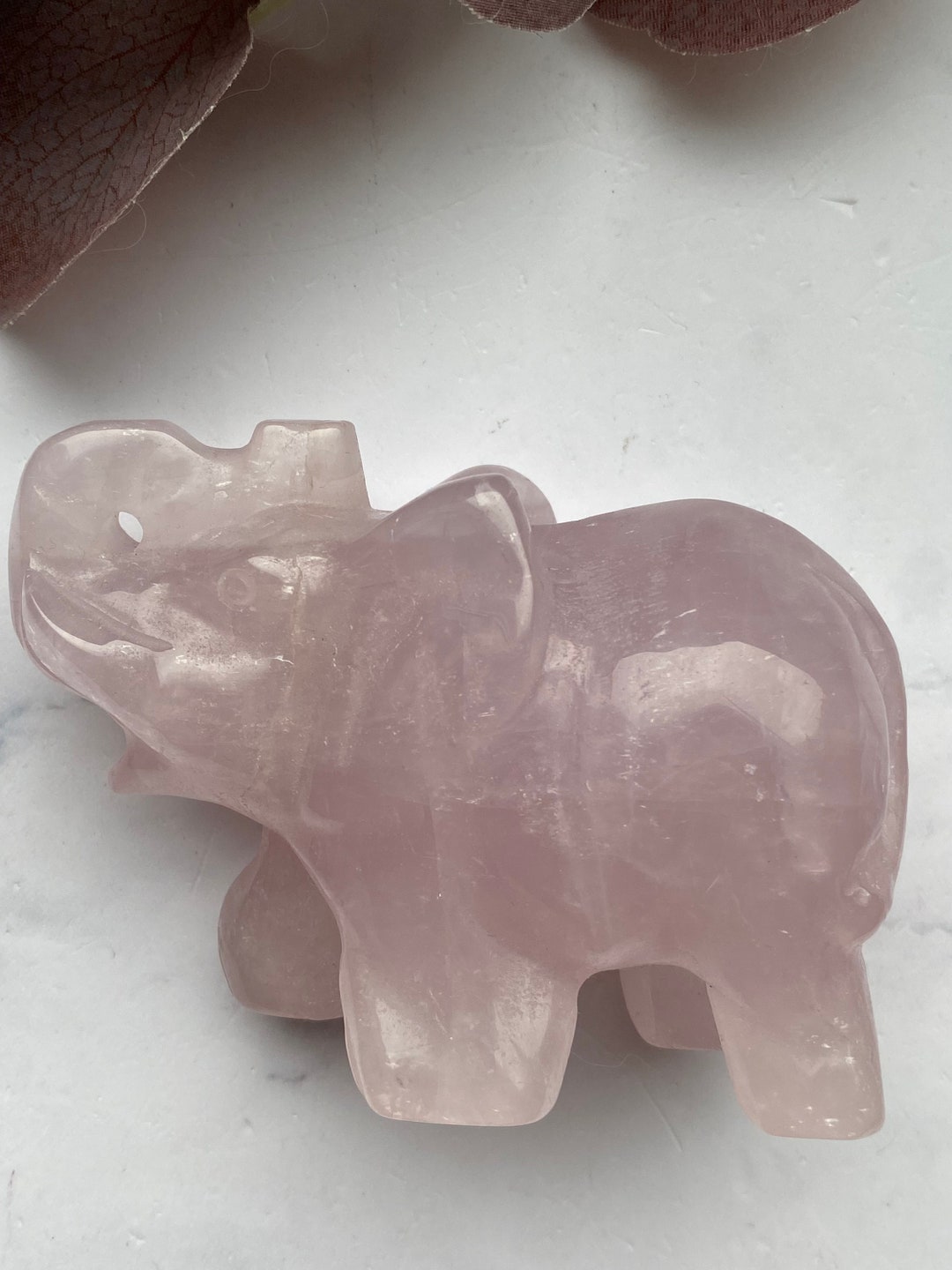 Rose Quartz Elephant Figurine Etsy