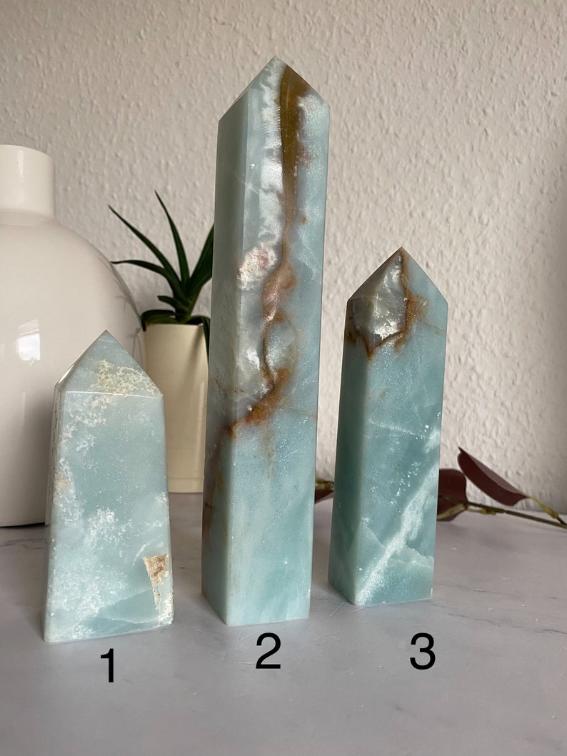 Karibisk kalcit ädelsten, helande stenar, kristaller, turkos sten, andlig bild 3
