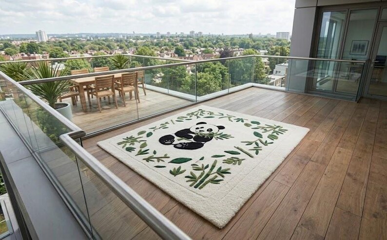 Panda Rug Tufting Cute Panda Hand Tufted Wool Rug With Bamboo Border Design Cream and ...