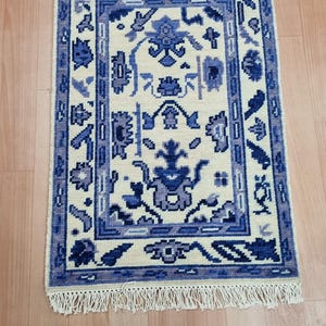 Blue Beige Modern Hand knotted Oushak Rug Hand Knotted 8x10, 9x12, 10x14, Wool Oushak Wool Area Rug, Living Room Rug