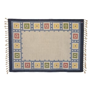 Handwoven Wool Kilim Rug: Geometric Nordic Boho Decor