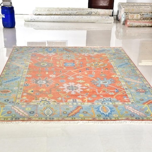12x15 Bespoke Green Tree of Life Hand Knotted Oushak Rug for Living Room, Dining Room, Hand Knotted Wool Area Rug 9x12,10x14 Turkish Oushak