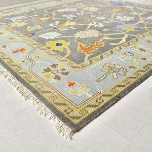 Antique Hand Knotted Rug, Traditional Persian Area Rug, Vintage Oushak Wool Rug, Handmade 8x10 Rug, Large 9x12 Wool Rug, Oversized 10x14 Rug