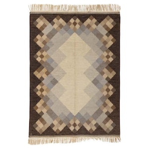 Handwoven Wool Jute Kilim Rug: Scandinavian Modern Style