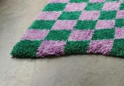 Hand Tufted New Zealand Wool Checkerboard Rug – Green Purple Shag Floor ...