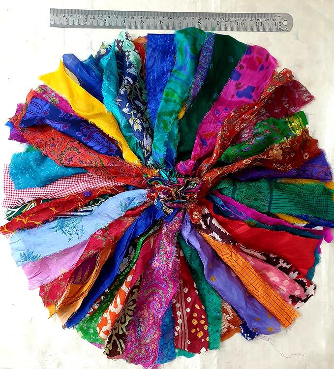 Craft Supplies & Tools ART Sari Silk Lot Vintage Sari Fabric Material Remnant Bi