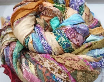 ABB 42 yards Unstitched Pure Silk Sari Ribbon Yarn tassels Skiens Skein MUTED DULL Shade Journal Scrapbook Craft Project strips India