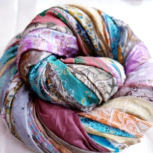 6 to 42 yards Unstitched Pure Silk Sari Ribbon Yarn tassels SKEINS MUTED DULL Shades Journal Scrapbook Craft Project strips India Jewelry