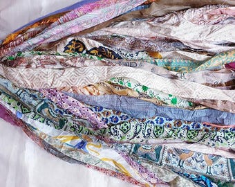 ABB  42 yards Unstitched Pure Silk Sari Ribbon Yarn tassels Skiens Skein 42 Strips 1 Yd Dull Journal Scrapbook Craft Project  India Jewelry