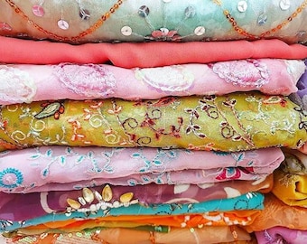 ABB Sari Silk Fabric Remnant Embroidered 15 Pieces Sewing Craft Home Decor Scrapbook PASTEL BABY SHADEs DUP5