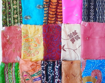 Chutes de broderie de tissu de soie pure sari brodées de 6 pouces * 10 pouces, 15 pièces !! GA329 A14