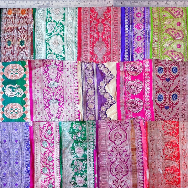 Sari Trim Lot Lace Ribbon Border Banarasi Banarsi Antique Vintage 15Pcs Zari GET WHAT YOU SEe C472 A26