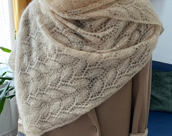 Beige Mohair mix hand-knitted shawl