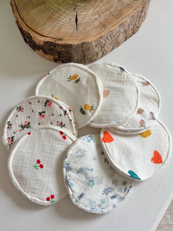 Coussinets   d’allaitement lavables  double gaze et éponge bambou fait main – réutilisables zéro déchet – cadeau naissance materni