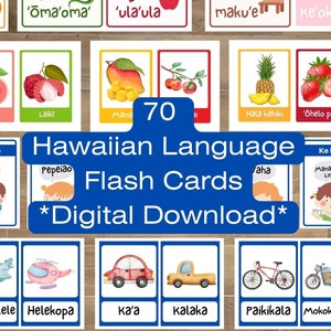 ʻŌlelo Hawaiʻi Educational Flash Cards *PDF download*, Hawaiian Language Learning, 70 digital pintables