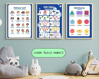 ʻŌlelo Hawaiʻi Educational Posters *PDF download*, Hawaiian Language Learning, 8 Digital Printables