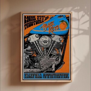 Blues Rock Inspired 2026 Poster Motorcycle Engine Illustration Vintage Music Wall Art Decor Print