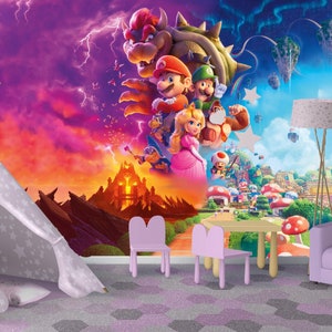 Super Mario Wallpaper, Luigi, Peach, Donkey Kong, Bowser, Toad mix / Removable traditional Peel Stick