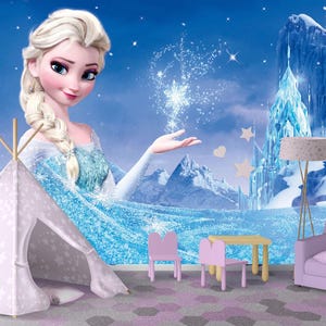 Princess Elsa Wallpaper Snow Queen Kids Mural.Winter Theme Customizable Kids Wallpaper. Ice Princess Nursery Mural.Removable Wallpaper
