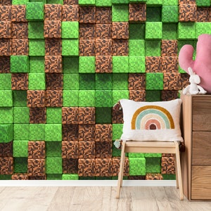 Minecraft-pixelbehang Behang voor kinderkamer / verwijderbare traditionele Peel Stick