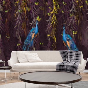 Chinoiserie Flower, Crane Birds, Peacock Wall Mural - Vintage Chinoiserie Wallpaper, wallpaper, peel and stick, self adhesive wallpaper