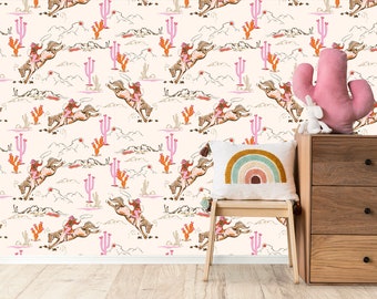 Cowgirl Wallpaper: Wild West Pink Cactus Peel and Stick