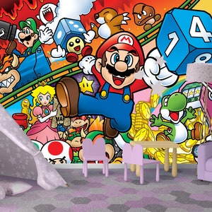 Super Mario Wallpaper Mural / Adesivo tradizionale rimovibile Peel Stick