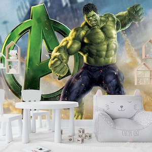 Papier peint super-héros Hulk - Papier peint super-héros autocollant pour chambre d'enfant - Papier peint super-héros Hulk pour chambre d'enfant - Papier peint amovible