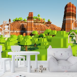Minecraft-kaartbehang Behang voor kinderkamer / Verwijderbare traditionele Peel Stick