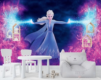 エルサの氷の城の壁画：アナと雪の女王の子供部屋の装飾、剥がして貼る