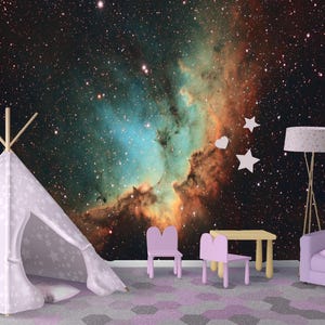 Rainbow Galaxy Wallpaper Mural: Peel and Stick Space Accent Wallpaper